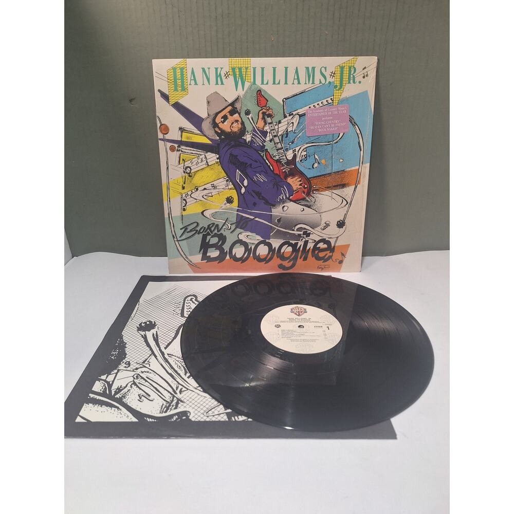Hank Williams Jr. Born To Boogie Vinyl LP 1987 WB Shrink Hype Sticker VG+